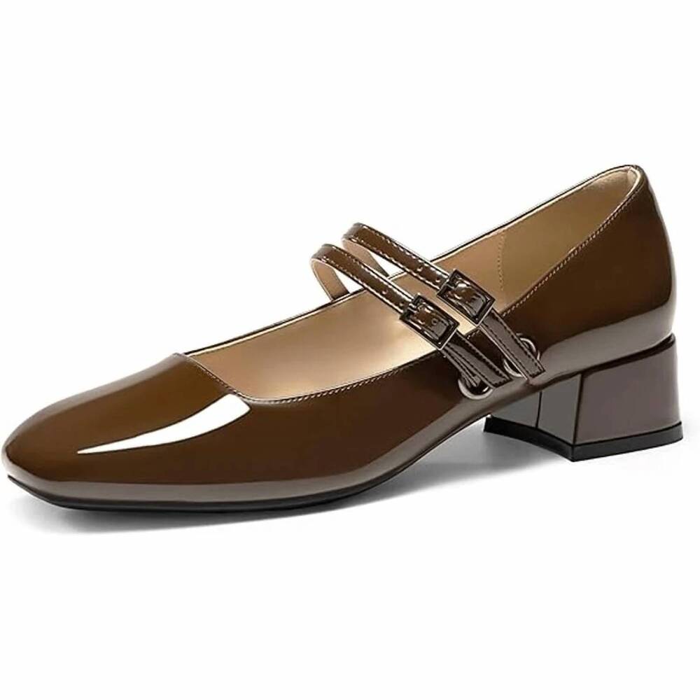 NEW GOTSOFT women's mary jane low heel closed toe shoes in brown